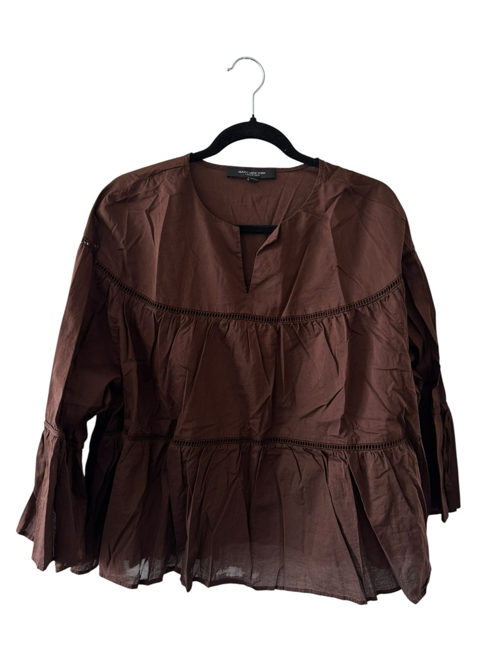 Marc New York Boho Dark Brown long sleeve cotton Blouse size XL